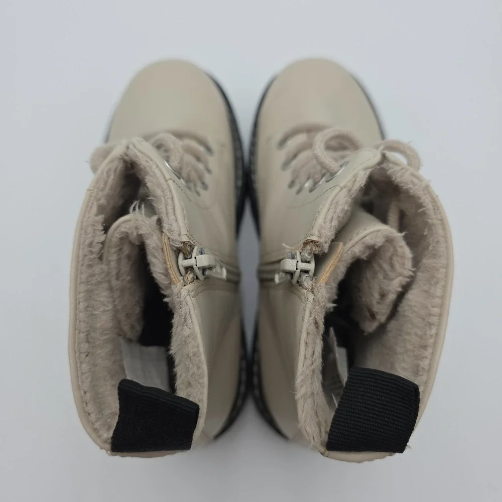 H&M Girls Warm Fur Lined Boots - Size 1, Cream Color, Chunky, Lace-up